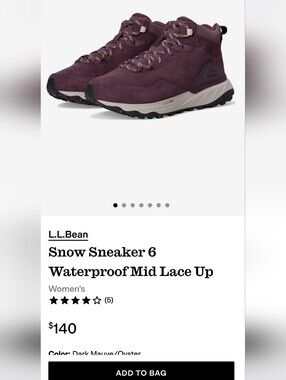 New In Box Women's L.L. Bean Snow Sneaker 6 in Mauve/Oys Sz 9.5